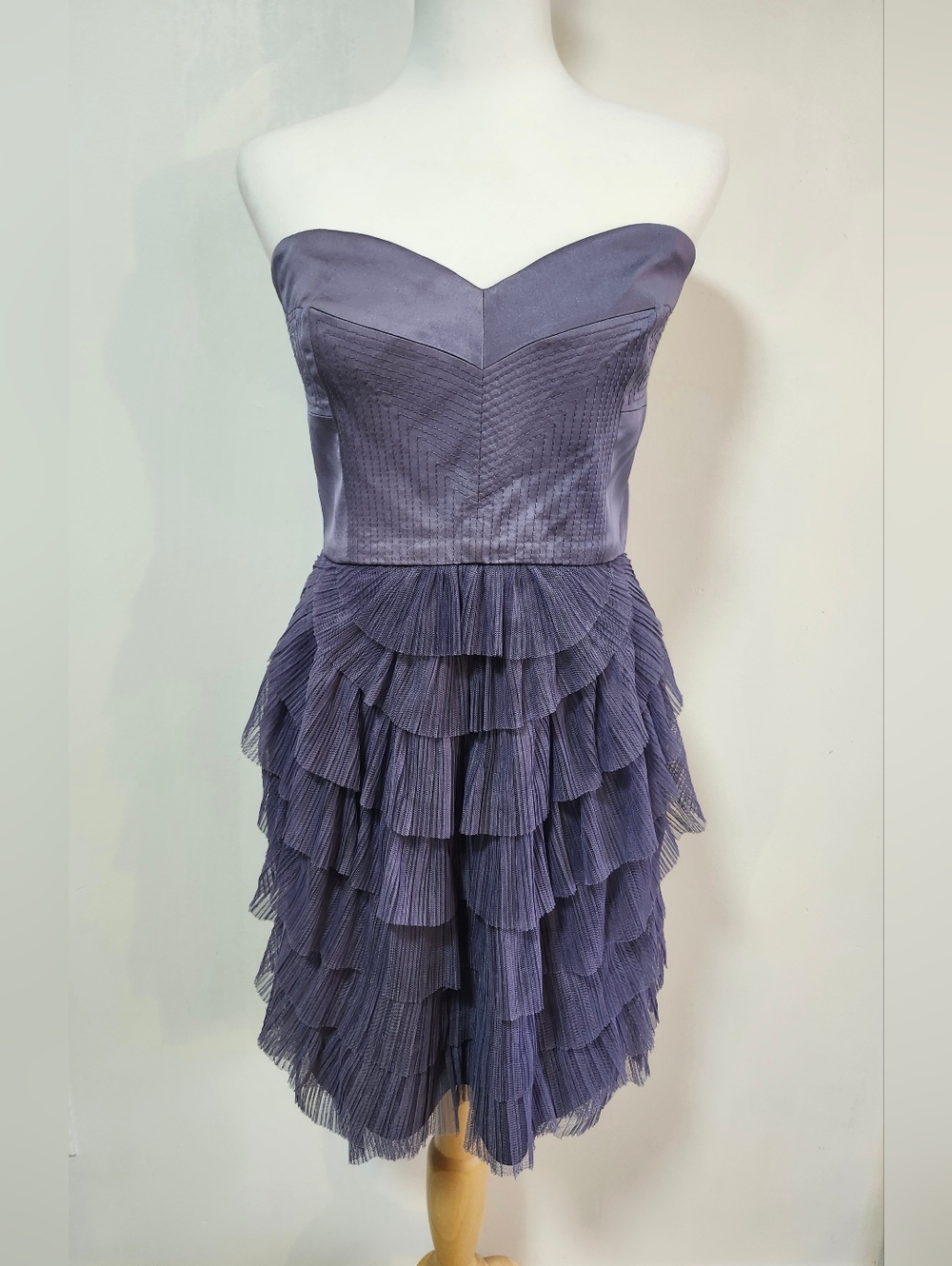 BCBGMaxAzria Strapless Tiered Ruffle Dress in Frosted Plum